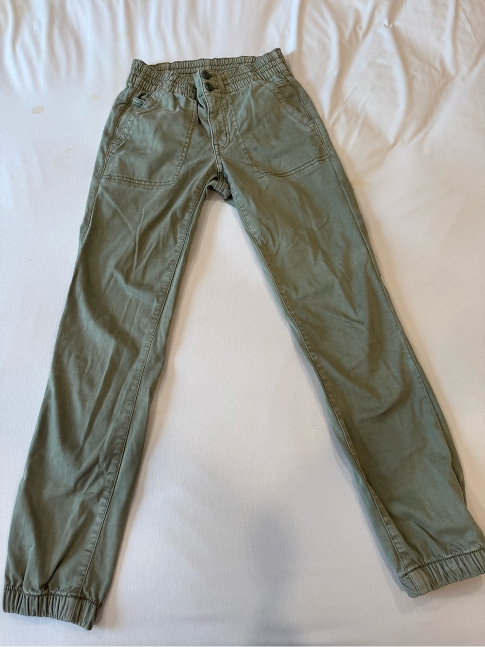 Women’s Olive Green Skinny Cropped Elastic-Waist Jogger Pants